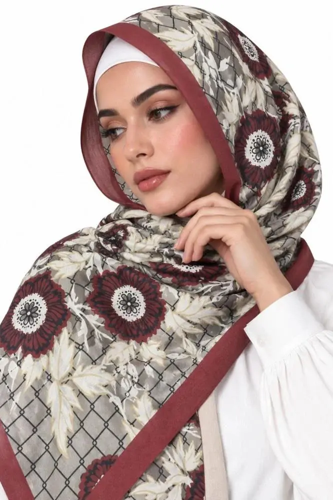 Pink & Beige Shayla with Burgundy Floral Pattern | TJ14