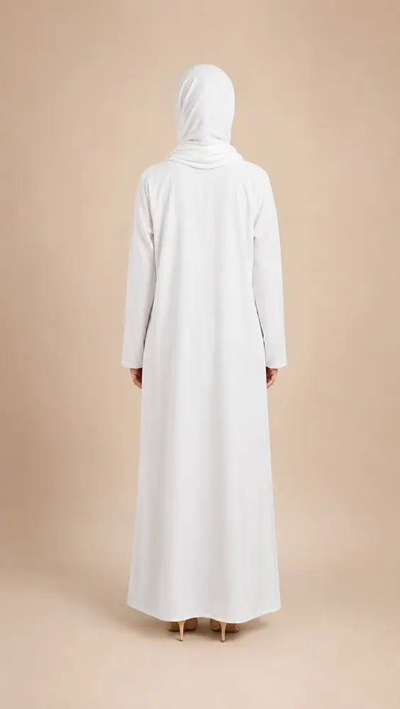White Crepe Abaya with Zipper & Hidden Pockets | MG547