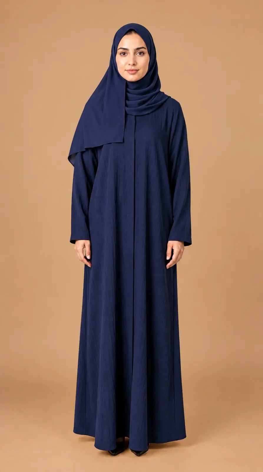 Navy Blue Crepe Abaya with Zipper & Hidden Pockets | MG549