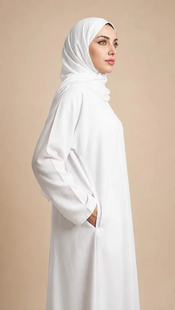 White Crepe Abaya with Zipper & Hidden Pockets | MG547
