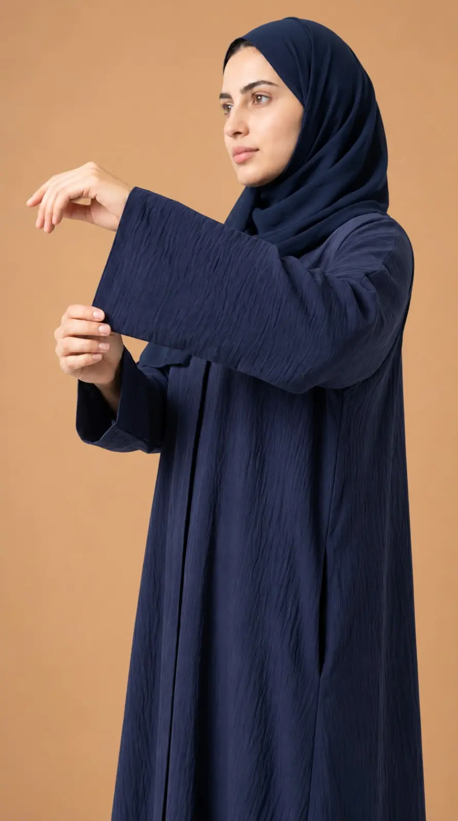 Navy Blue Crepe Abaya with Zipper & Hidden Pockets | MG549
