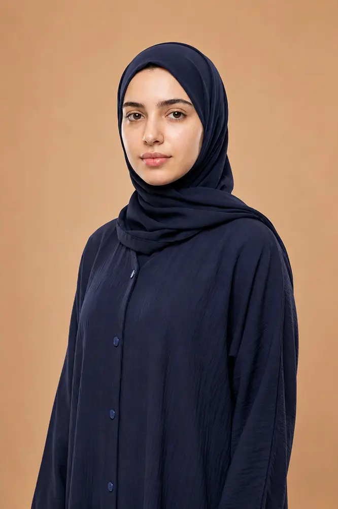 Navy Blue Crepe Abaya with Zipper & Hidden Pockets | MG549