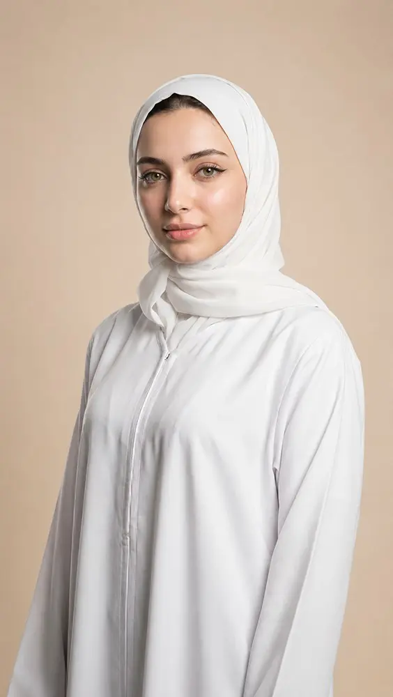 White Crepe Abaya with Zipper & Hidden Pockets | MG547