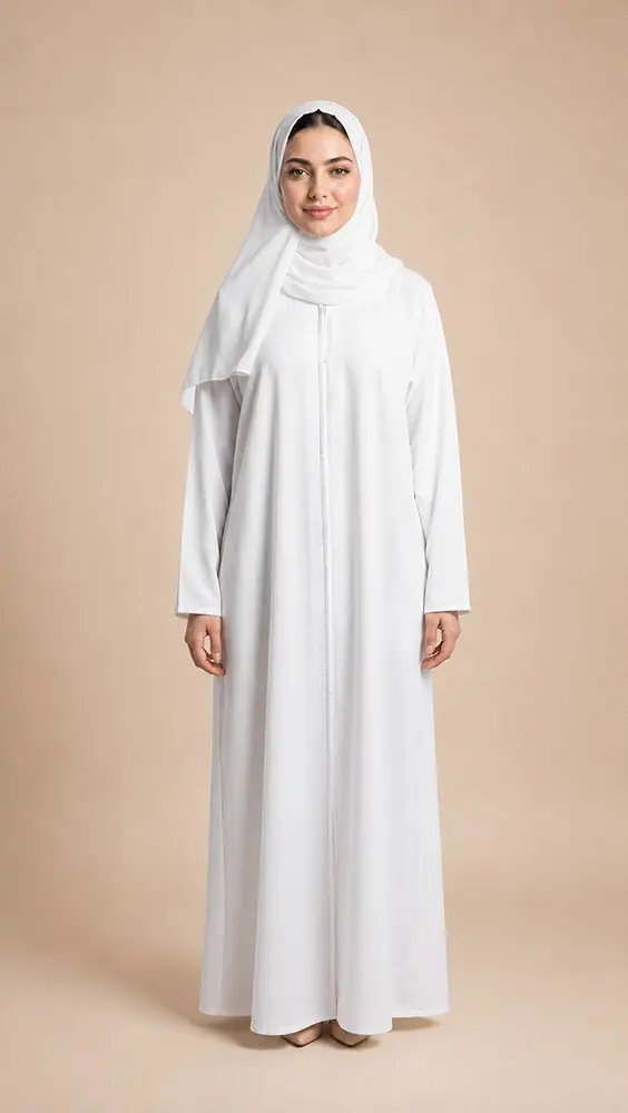 White Crepe Abaya with Zipper & Hidden Pockets | MG547