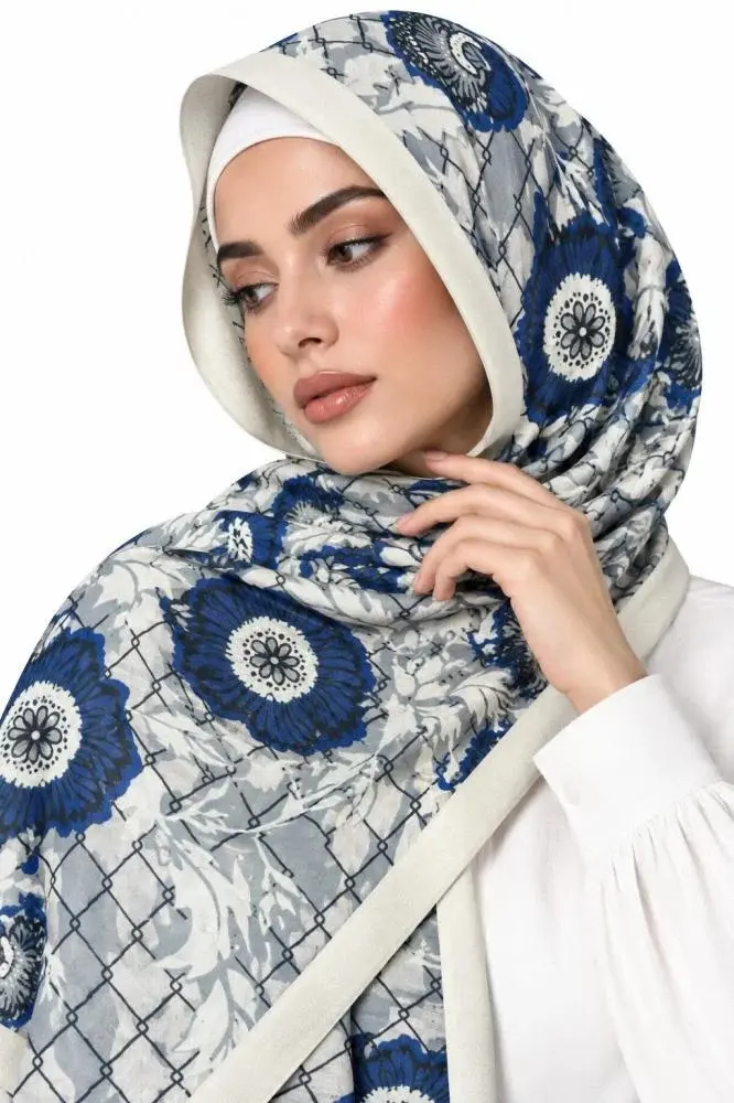 Pink & Off-White Shayla with Blue Floral Pattern | TJ11